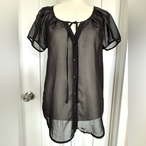 Old Navy Tops - Old Navy Black Sheer Button-Front Blouse | XS